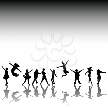 Royalty Free Clipart Image of Dancing Children in Silhouette