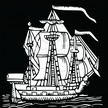 Royalty Free Clipart Image of an Old Sailing Ship