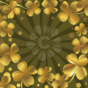 Royalty Free Clipart Image of a Shamrock Frame Under a Spiral Background