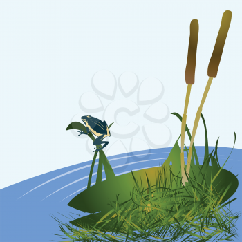 Royalty Free Clipart Image of Cattails and a Frog