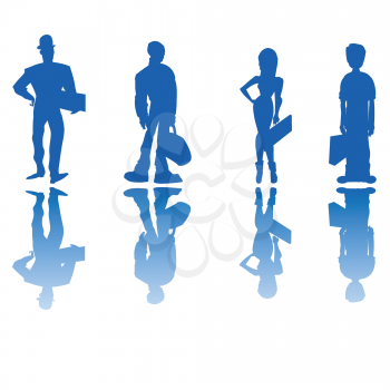 Royalty Free Clipart Image of Four Business People in Blue Silhouette