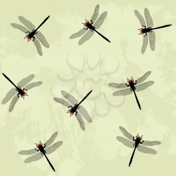 Seamless background with dragonfly