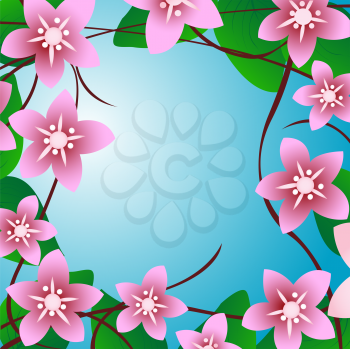 Cherry tree flowers frame illustration