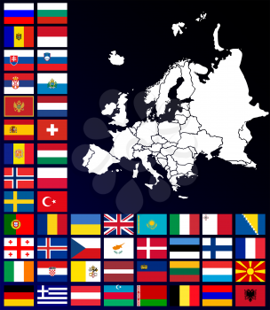 Editable map of Europe with flags