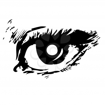 Man's eye, sketch of an eye over white background