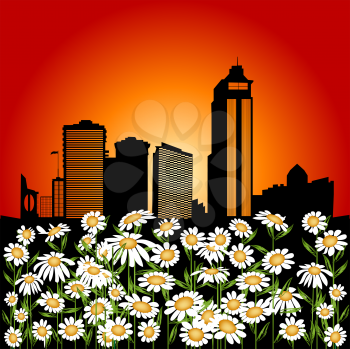 Abstract illustration with flower and urban city background