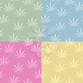 A seamless grunge cannabis, marijuana leaf background in pastel colors
