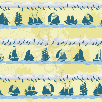 Seamless pattern with sailing ships