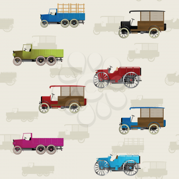 Seamless background with vintage cars in colors