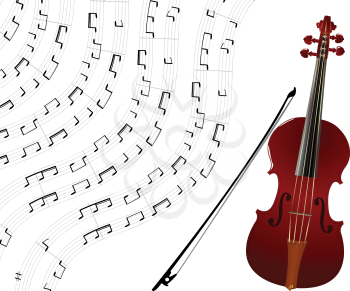 Red violin and musical notes background