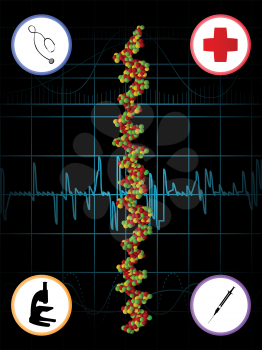 Abstract medical background with DNA molecules and icons