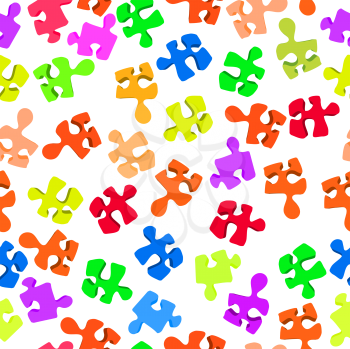 Seamless pattern with three-dimensional puzzle pieces against white background