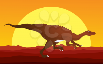 Background cartoon style drawing of a dinosaur in the sunset
