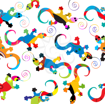 Seamless background pattern with gecko made of circles.