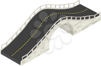 Isometric drawing of a stone bridge against white background