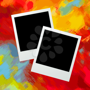 Graphic illustration of two photo frames over a grunge painted background