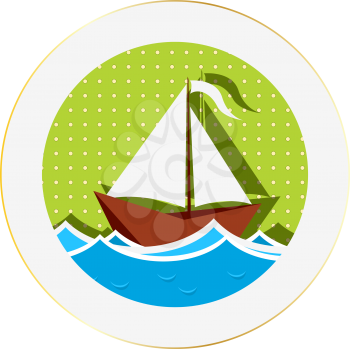 Sailing boat sticker against white background