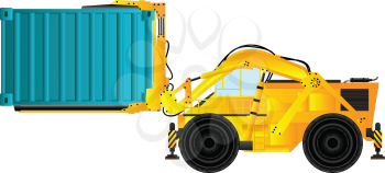 Large build forklift holding a container, isolated object on white background