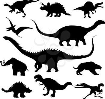 Dinosaur silhouettes against white background