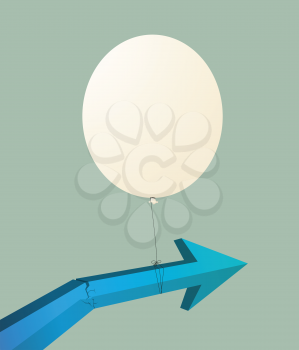 Broken arrow sustain by hot air balloon. Conceptual busines graphic.a