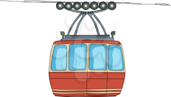 Cable-car on ropeway cartoon drawing over white background