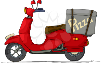 Pizza delivery scooter cartoon over white