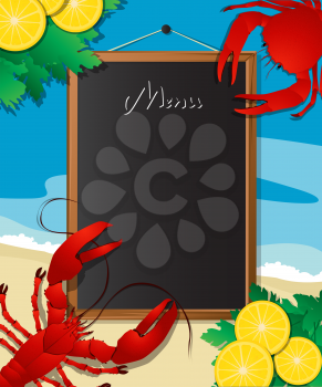 Sea food menu frame with crab and lobster, design template can be used for menu cover, flyer, sign etc.