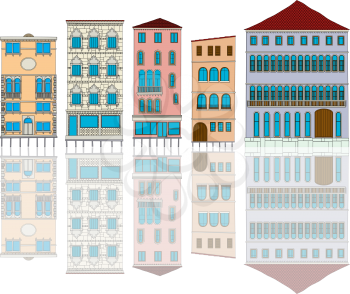 Venice houses cartoon over white background