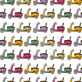 Cartoon style scooter seamless pattern in colors