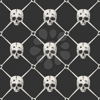 Seamless pattern design with skulls and cross bones, pirate background.