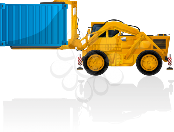 Heavy forklift with container over white background