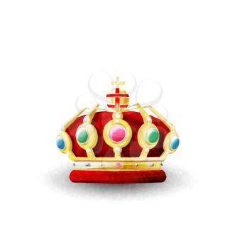 Watercolor king crown over white background