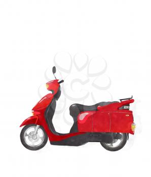 Watercolor scooter over white background