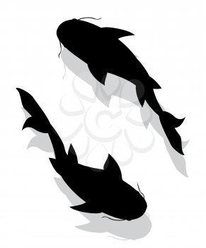 Two fishes silhouettes vectors over white background