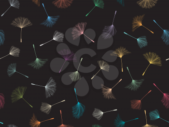 Vector seamless pattern with floating dandelion seeds in colors