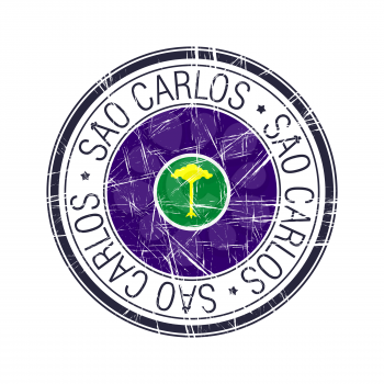 City of Sao Carlos, Brazil postal rubber stamp, vector object over white background