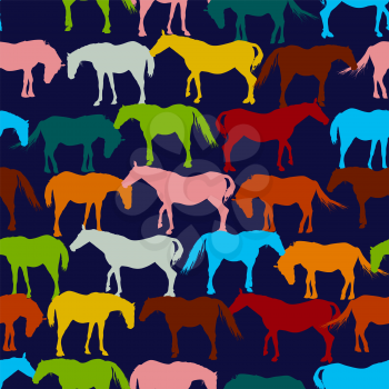 Retro style seamless vector pattern with horses silhouettes in colors