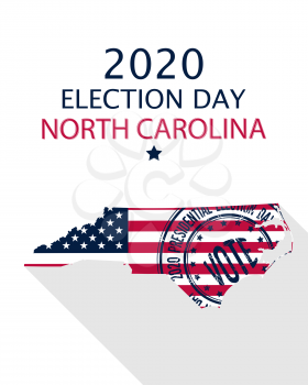 2020 United States of America Presidential Election North Carolina vector template.  USA flag, vote stamp and North Carolina silhouette