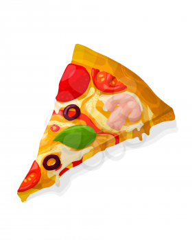 Vector pizza slice with salami and pepperoni over white background
