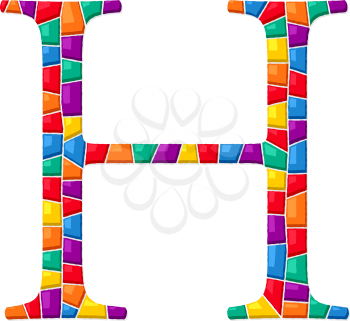 Letter H vector mosaic tiles composition in colors over white background