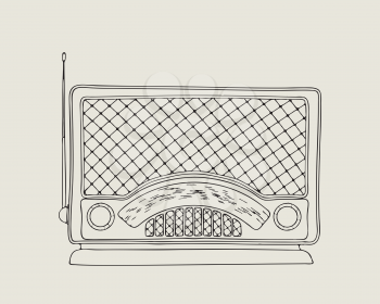 Vintage style radio vector sketch drawing