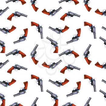 Pistol, revolver seamless pattern over white background