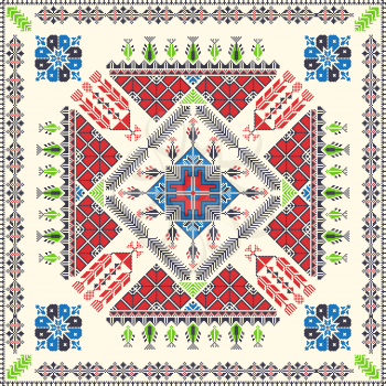 Traditional Palestinian Embroidery Pattern in colors, editable vector composition