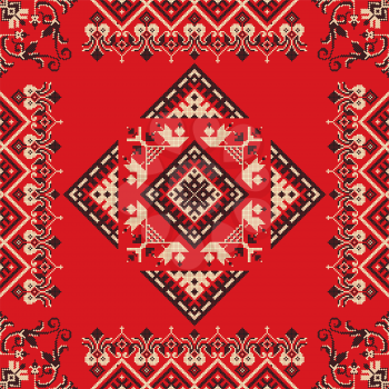 Decorative repeating pattern inspired by traditional Russian embroidery