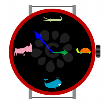 Royalty Free Clipart Image of a Clock With Animals