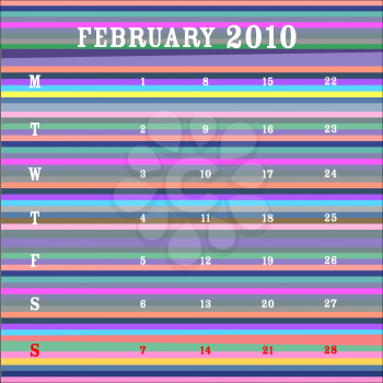 Royalty Free Clipart Image of a February 2010 Calendar