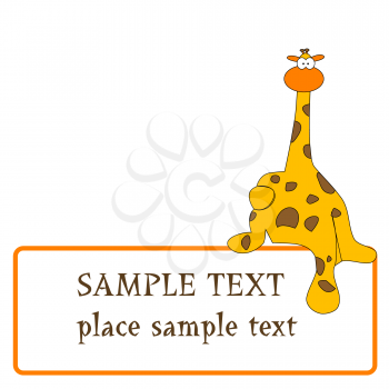 Royalty Free Clipart Image of a Giraffe Holding a Sign