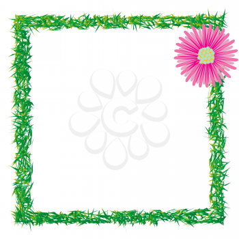 Royalty Free Clipart Image of a Grass Frame and Flower in the Corner