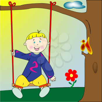 Royalty Free Clipart Image of a Little Boy on a Swing