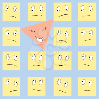 Royalty Free Clipart Image of a Happy Triangle Amid Sad Squares